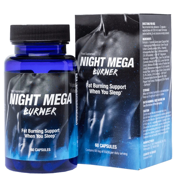 Bouteille de Night Mega Burner, le brûleur de graisse nocturne, avec un design sombre et élégant pour le sommeil.