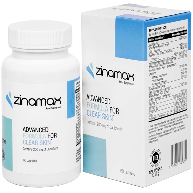 Flacon de Zinamax, le complément alimentaire pour une peau nette et sans acné